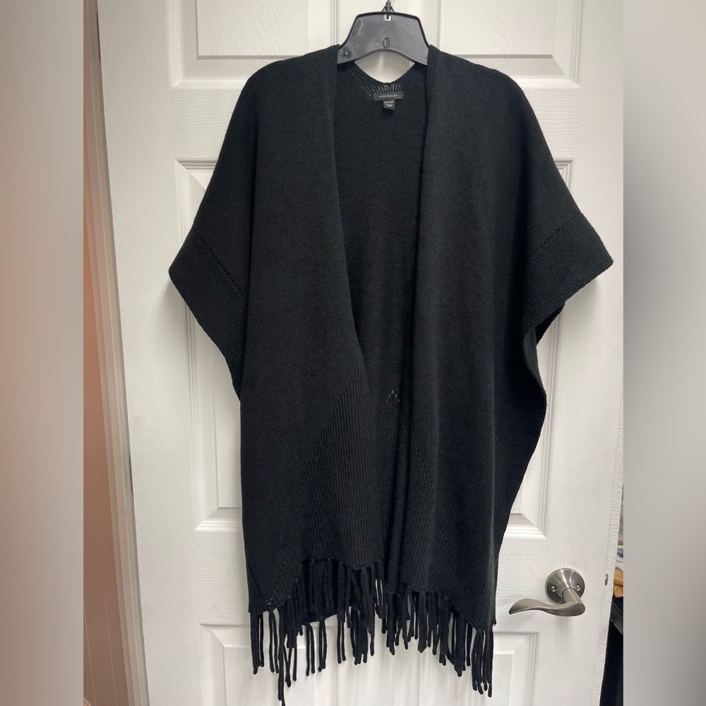 Ann Taylor Black Sweater Knit Poncho O/S